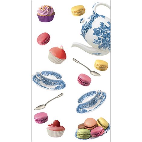 Sticker réfrigérateur et lave vaisselle, macarons, cuillères, muffin, théière et tasses décoration tea time, 180 cm X 100 cm (1/4)
