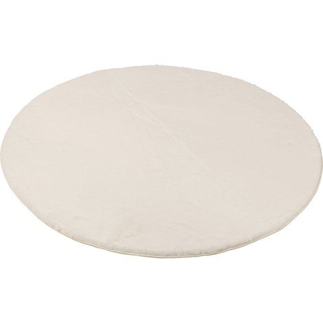 Tapis rond blanc douceur cocooning en coton lin et polyester - Blanc neige doux (1/3)