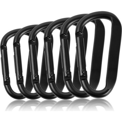 Lot de 6 mousquetons à vis (68 mm), mousquetons en aluminium noir pour hamac, porte clés, camping, pêche, balançoire et accessoires de randonnée (1/5)
