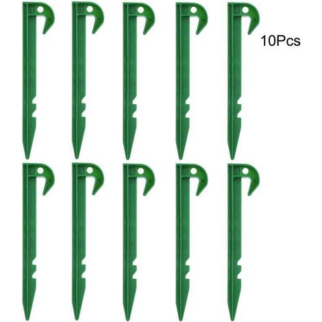 Lot de 10 piquets de jardin,Extra larges,14.5 cm de long,En plastique vert,Piquets de fixation de jardin,Piquets de sol,Piquets de camping,Pour piquets de sol,Feuilles de bordure en tissu