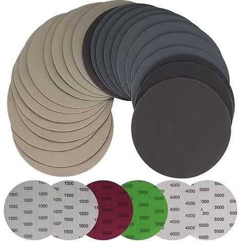 30 pièces de papier abrasif sec humide de 125 mm, roues rondes, tampons de ponceuse orbitale Disques de papier abrasif en métal et bois - Grain 1000/1500/2000/3000/4000/5000 (1/2)
