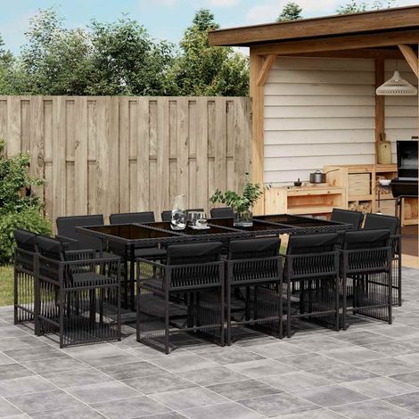Vidaxl – Ensemble table et chaise de jardin 13 pcs – Résine tressée noire – Coussins épais confortables – Dossier rabattable pour rangement compact