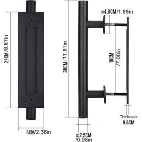 Poignée de porte de grange, Accessoire de porte coulissante, poignée de porte de grange robuste, poignée de garage, poignée de porte (noire)