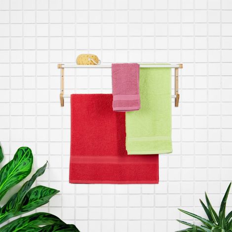 Relaxdays Handtuchhalter fr die Wand, HBT: 25x70x20 cm, 4 Handtuchstangen,  Duschtuchhalter frs Bad, Bambus, natur/wei