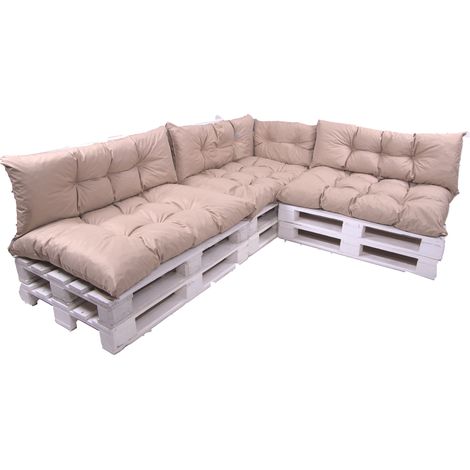 Setgarden – Set de 7 coussins pour palettes – Assise 120x60 cm et dossier 120x40 cm – Garnis de mousse anti-allergique – Housse en polyester imperméable