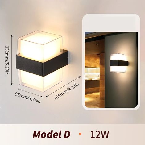 (Modèle D - Blanc froid - Avec capteur) Applique murale extérieure LED étanche IP66 avec détecteur de mouvement - Éclairage extérieur pour porche, balcon et jardin (1/5)