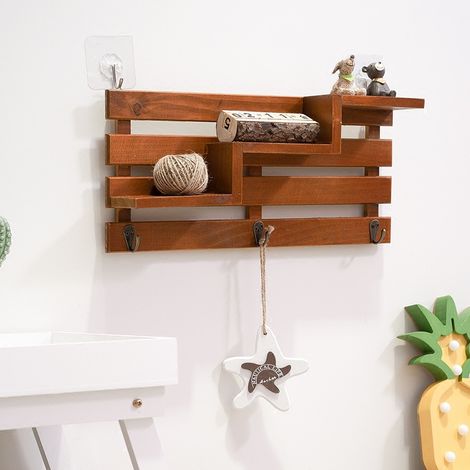 Étagère murale flottante en bois massif – style rustique et naturel, idéale pour le rangement et la décoration murale dans les chambres et les salons. (1/4)