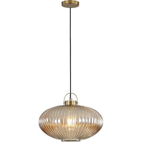 Luminaires suspension, douille de lampe dorée avec abat-jour en verre rayé, lustres, plafonnier pour cuisine, salon, chambre à coucher (Ambre, L) (1/5)