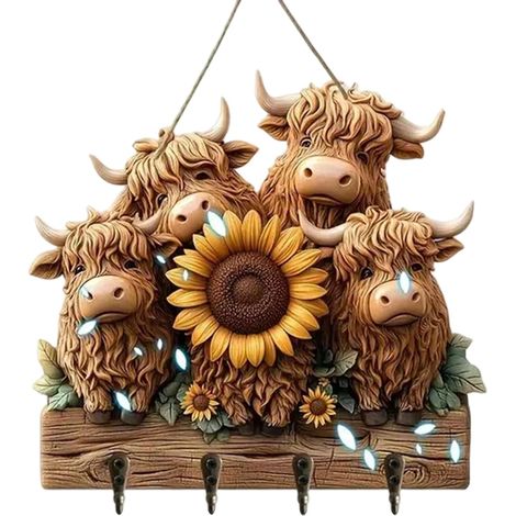 clés mural en forme de vache plaque en bois rustique (1/5)