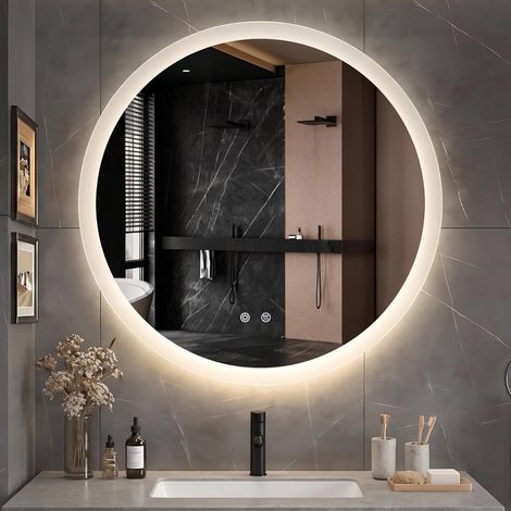 Miroir Salle de Bain avec Eclairage Rond 80cm Mural Anti-Buée (1/5)