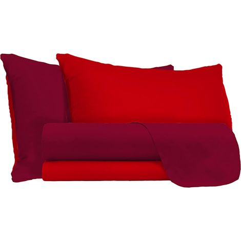 Set Lenzuola Sopra Sotto e Federe Doubleface Rosso/Bordeaux Matrimoniale (1/4)
