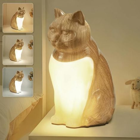 Veilleuse Chat Mignon, Contrôle Tactile, Lampe de Table 3 Fonctions, Lampe de Chevet Rechargeable USB,Décoration Intérieure Cadeaux (1/5)