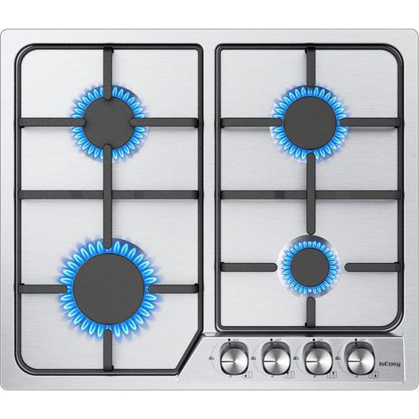 Plaque de cuisson gaz encastrable - 4 feux - Inox - Noir - 58.5 x 50.5 cm (1/5)