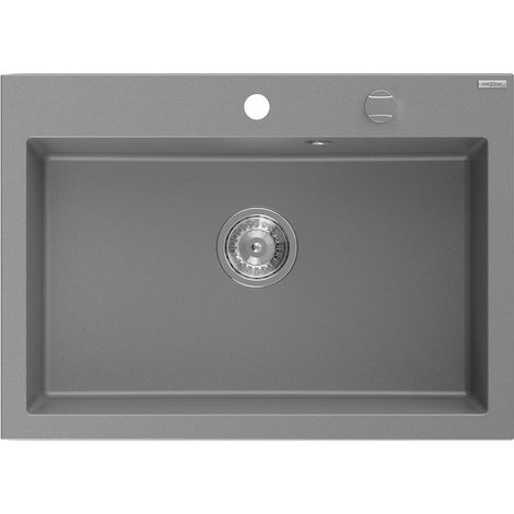 Mexen Elix évier en granit 1 cuve 700 x 500 mm, gris, siphon chromé - 6526701005-71 (1/5)