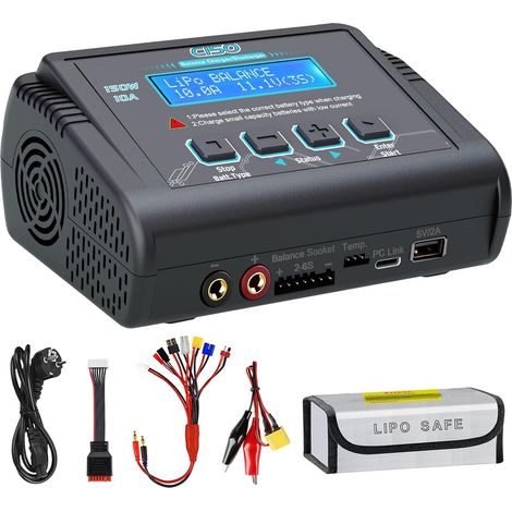 Chargeur 150W 10A – Chargeur Batterie et Équilibreur pour LiHV/LiPo/Li-ION/Life (1-6S), NiMH/NiCd (1-15S), PB (2-20V) – Entrée AC/DC, Écran LCD, 20 Mémoires (1/5)