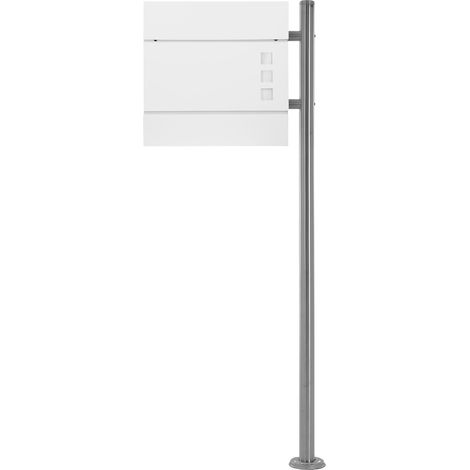 ECD Germany Standbriefkasten mit Zeitungsfach, Design Briefkasten mit Pfosten, Briefkastenanlage, Briefkastenständer Silber 120 cm Edelstahl, Postkasten Weiß 37x10,5x36,5 cm Stahl pulverbeschichtet (1/5)
