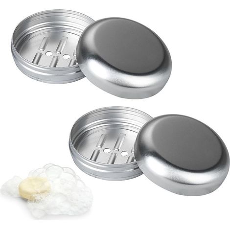 Juego de 2 jaboneras de viaje de aluminio de 100 ml con tapas metálicas y orificios antigoteo para la ducha, viajes, senderismo, baño, escuela, gimnasio. (1/5)