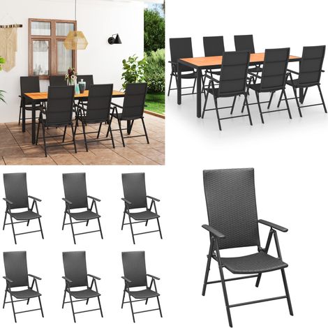 Ensemble à manger de jardin 7 pcs noir et marron - Ensemble Salon De Jardin - Meuble De Jardin - Table Et Chaises - Table Basse Jardin - Set Repas Extérieur - Home & Living
