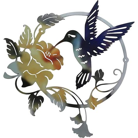 Décor Murale Oiseau Colibri - Cadre Métallique Ronde Fleur Colibri - Décoration Intérieure Salon Chambre Bureau - 30 cm - 1 Pièce (1/5)