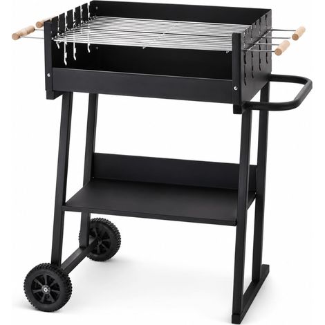 Barbecue Con Ruote E Ripiano Portaoggetti Griglia Regolabile Struttura In Acciaio Per Cottura Tradizionale A Carbonella All Aperto 87 x 52 x 90 Cm Nero
