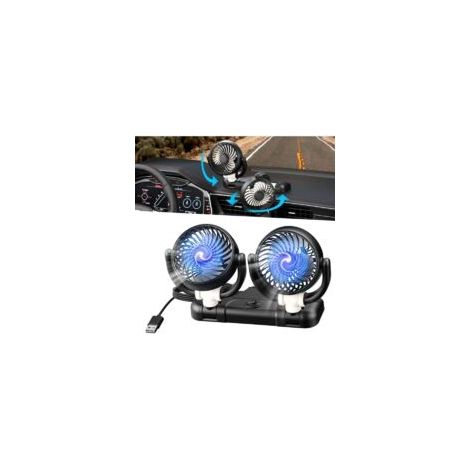 Geeignet für 5V-Doppelkopf-Autolüfter, 360° drehbare USB-Autolüfter, Fahrzeuglüfter, leise Kühlventilatoren, geeignet für LKWs, Transporter, SUVs und Wohnmobile.