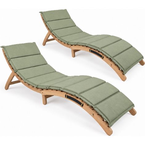 Pack 2 Tumbonas Reclinables en Madera de Acacia con Cojín 168x54x (1/5)