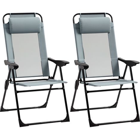 Set aus 2 Gartenstühlen, einfaches Set aus 2 klappbaren Campingstühlen mit Armlehnen und 5-fach verstellbarer Rückenlehne