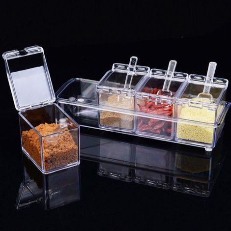 Pots À Épices - Verre Et Plastique - Pour Cuisine Organisée - Lot De 4 (1/5)