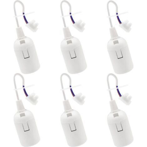 6 PCS Douille de Lampe E27 Support d'ampoule E27 rénovation Douille Blanc Douille de Bâtiment avec Câble Douille de Chantier 4A 250V Base de Lumière Douille de Suspension (max.60W)