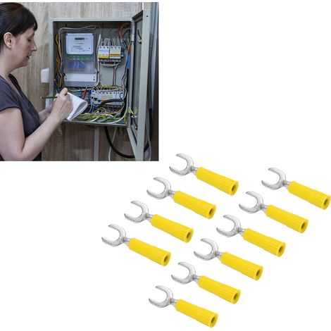 mm Y-Stecker J.20020, 8 mm U-Stecker mit 4 mm Buchse am Ende, PVC-Ummantelung, Bananenstecker aus Kupfer-Nickel, 10 Stecker pro Packung, gelb. (1/5)