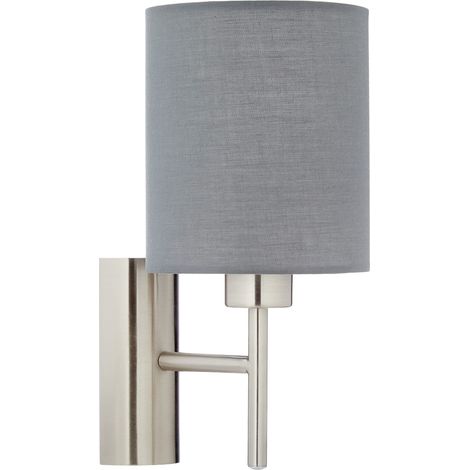 Eglo Lampada da parete Pasteri, lampada da parete in tessuto a uno punto luce, acciaio, tessuto, nichel opaco, grigio, E27, incl interruttore (1/4)