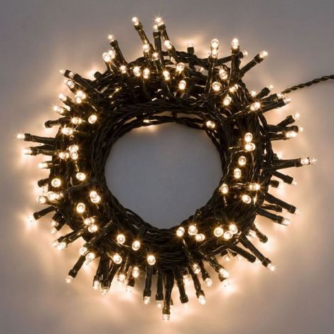 Lotti chaine chaine 20 mt se'rie 500 lumie'res de Noel LED   5 mm reflex blanc chaud avec 8 jeux lumineux et cable vert me'moire pour exte'rieur et inte'rieur Nero/Celeste 20 metri - 500 Led