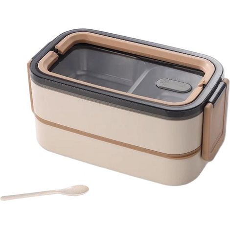 Fiambrera Bento de doble capa (1400 ml)，Acero inoxidable，Incluye juego de cubiertos，Ideal para el desayuno，Fácil de transportar (1/5)