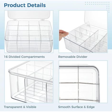 Boîte de rangement transparente pour cravates, boîte de rangement empilable à 16 tiroirs