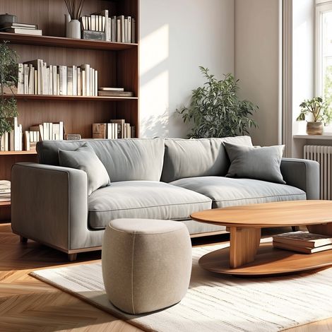 LEOPOLD - Pouf forme galet n°1 en tissu effet velours beige foncé (1/5)