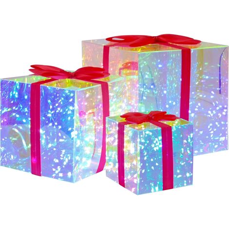 Prismatische irisierende LED-Geschenkbox 3 stk. Mehrfarbig vidaXL (1/5)