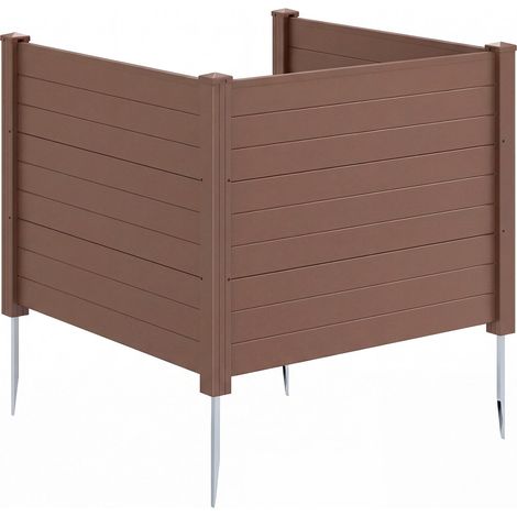 Clôture marron pour climatiseur en PP à 3 panneaux avec piquets galvanisés et forme modulable pour jardin, terrasse et cour (1/5)
