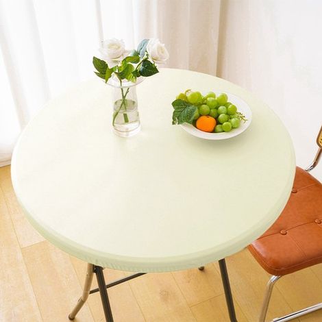 1 Funda redonda impermeable para mesas auxiliares de exterior – Mantel de vinilo para comedor de patio – 60 cm – Blanco roto (1/5)