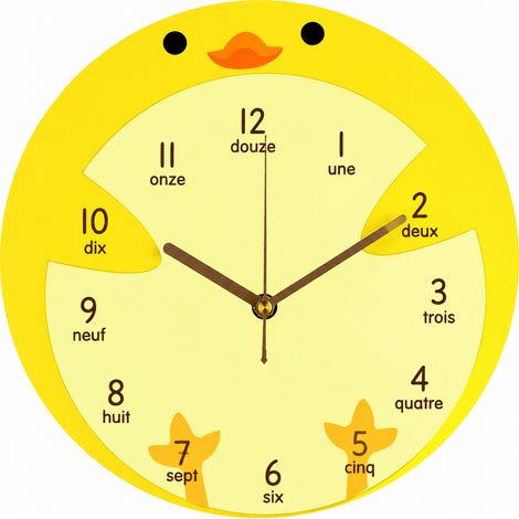 Horloge murale enfant silencieuse canard jaune rond 28x26 cm réf 8106 – Livraison gratuite