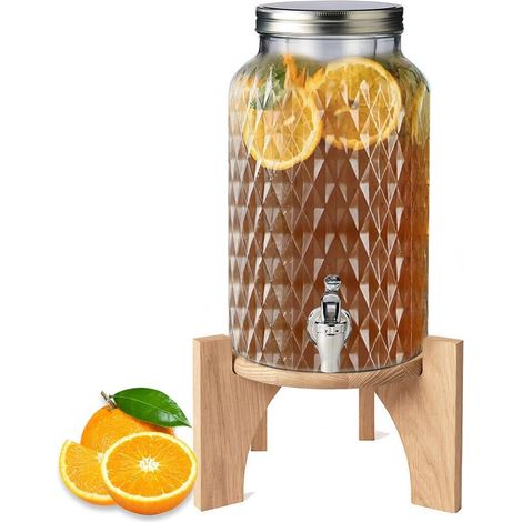 Dispenser in Vetro da 5,6 Litri con Rubinetto e Base in Bamboo - Contenitore con Coperchio e Rubinetto in Metallo Cromato (1/5)
