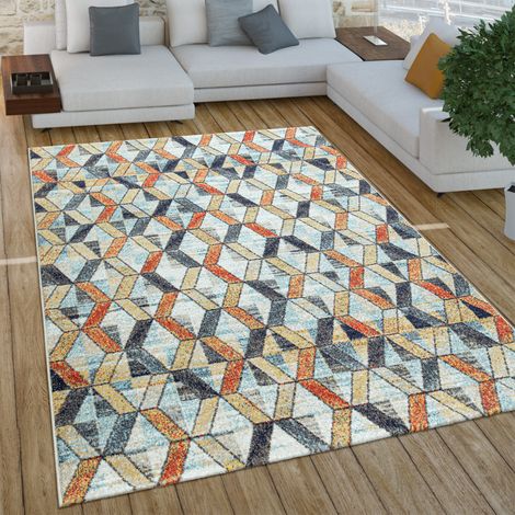 Paco Home Wohnzimmer Teppich Kurzflor Boho Vintage Design Geometrische Muster 80x150 cm, Bunt