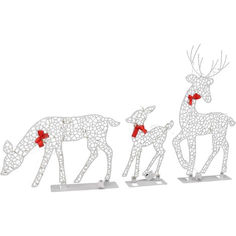 Ensemble de 3 décorations lumineuses de Noël représentant des rennes, en fer, avec lumière blanche chaude et LED. Décoration de table pour l'intérieur et l'extérieur. Cerfs lumineux - 01 (1/5)