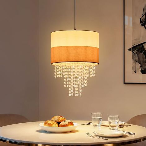 ZMH Luminaire Suspension Classique Cristal Abat-Jour Tissu E27 Réglable en Hauteur Classique Luminaire de Salle à Manger Pour Salle Cuisine Sans Lampe