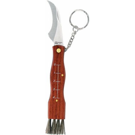 Coltello a forma di fungo in acciaio inox con portachiavi + fodero, lama da 6 cm