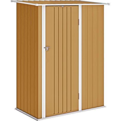 Capanno Porta Attrezzi in Metallo con Tetto Inclinato e Porta Bloccabile, 142x86x189 cm, Giallo