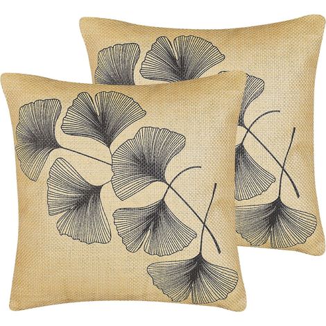 2 Coussins Décoratifs 45 x 45 cm Déhoussables en Tissu Beige et Noir pour Chambre ou Salon au Style Moderne Boho et Scandinave Beliani (1/5)