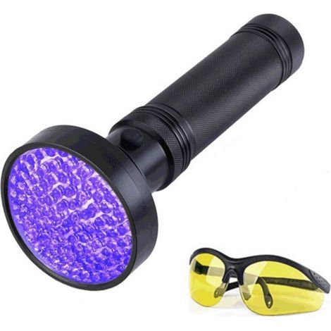 Lampe torche UV 100 LED Détecteur d'urine pour chien et chat avec lunettes de soleil UV Noir (1/5)