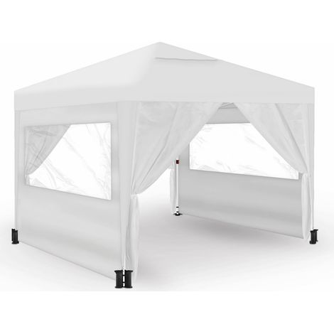 Wasabi - Gazebo Pieghevole 3x3m – 4 Pareti Laterali – 4 Sacchi di Sabbia, Picchetti e Corde di Fissaggio – Sacco di Trasporto - Pergola Bianca in Nylon – Gazebo da Giardino Esterni Camping Feste (1/5)