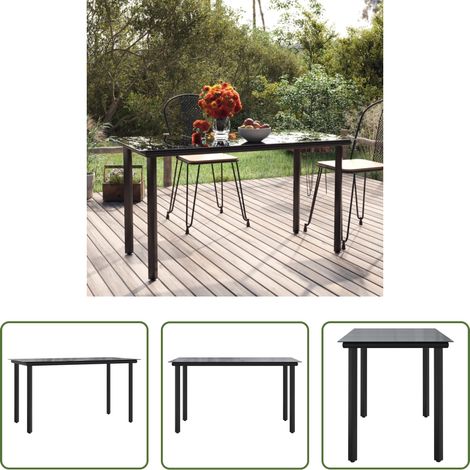 vidaXL Table de repas en acier - Table à dîner de jardin Noir 200x100x74cm Acier et verre trempé (1/5)
