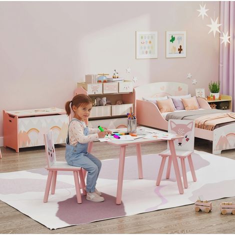 Set tavolo sedie bambini in pino 60x60 cm rosa OKMYHOME (1/4)